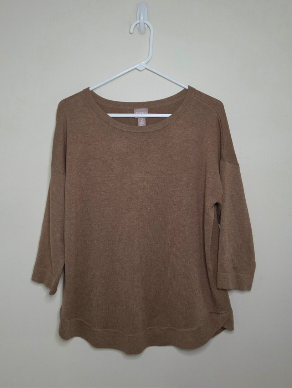 Women's Chico's Brown 3/4 Sleeve Crewneck Sweater Sz Large